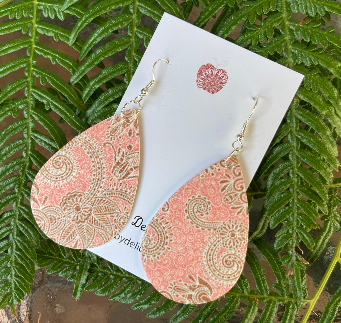 Faux Leather Paisley Pink Teadrop Earrings