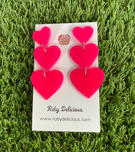 Love Hearts Bright Pink Earrings