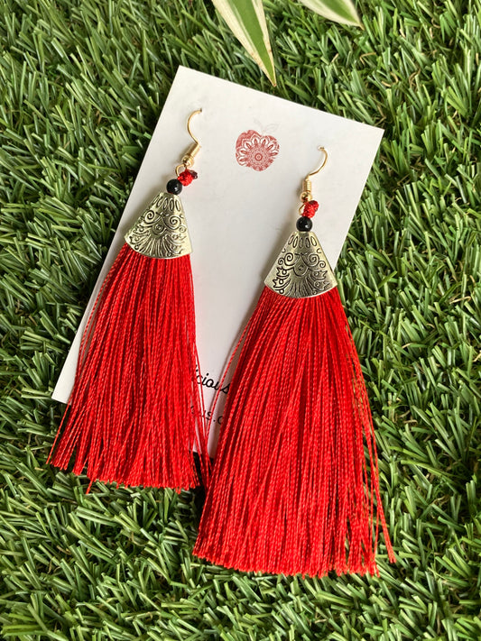 Ethnic Tassle Earrings (Red)