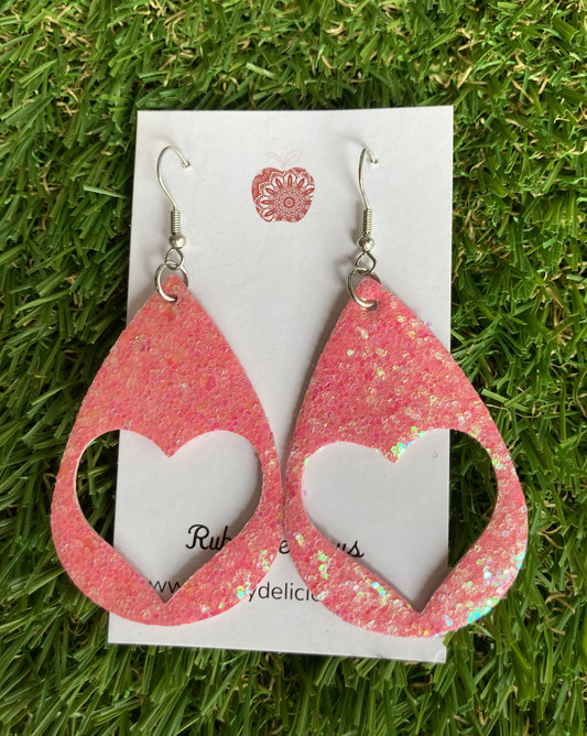 Faux Leather Sparkly Cut Out Heart Earrings