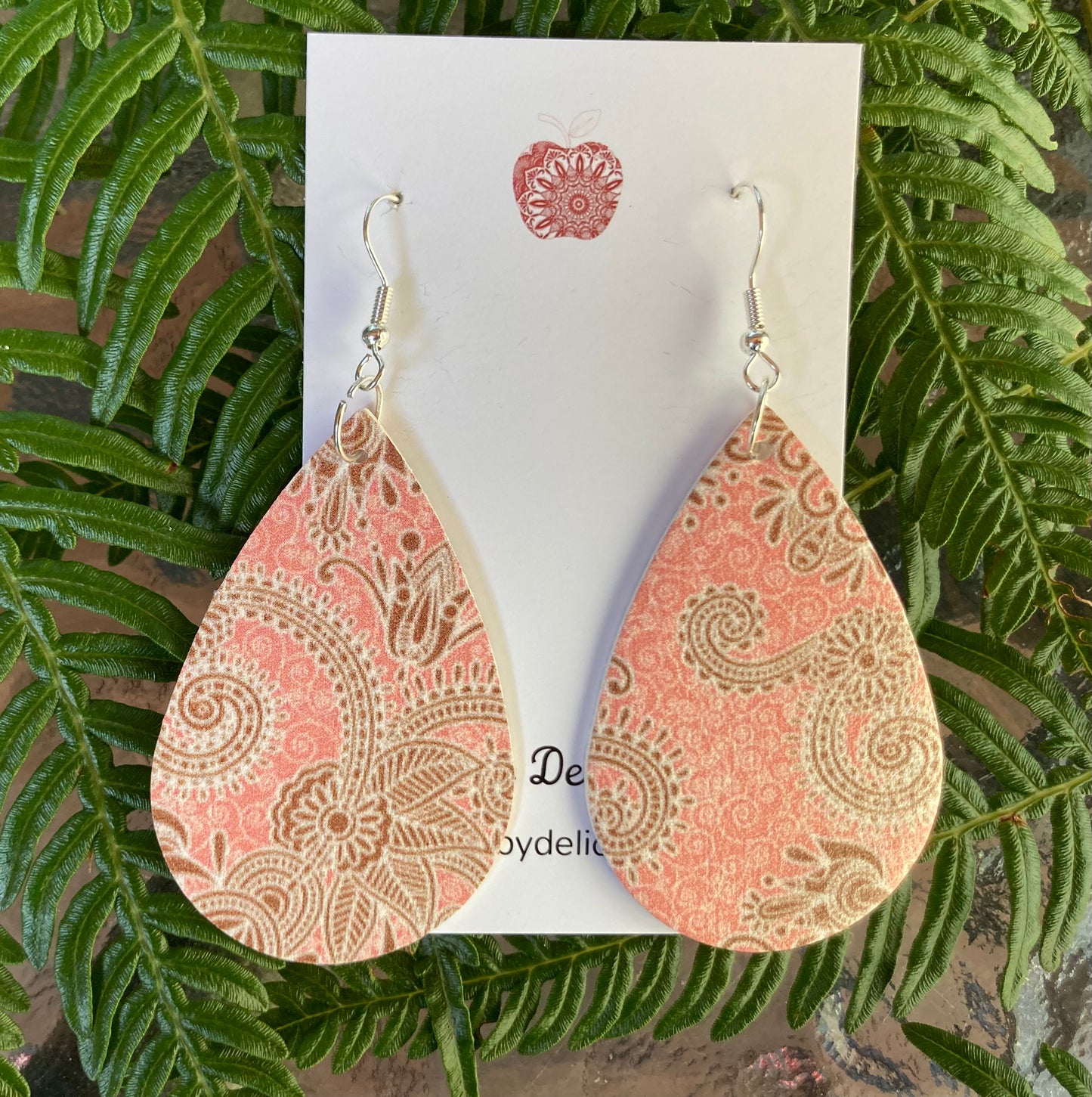 Faux Leather Paisley Pink Teadrop Earrings